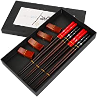 Maxjaa Juego de Palillos de Regalo- 4 Pares de Palillos de Madera- Reutilizables- Antideslizantes- Juego de Vajilla…